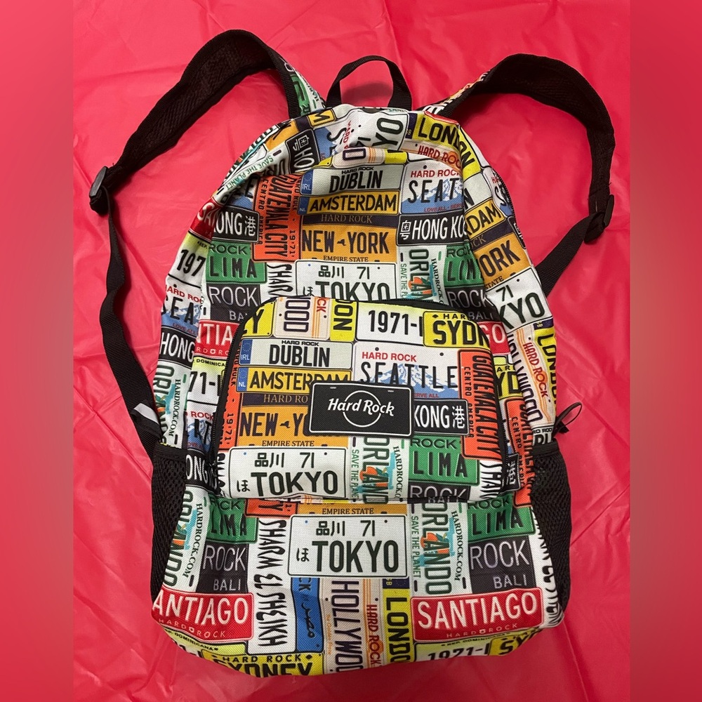 Hard Rock Cafe Black and Yellow Travel-Inspired Backpack